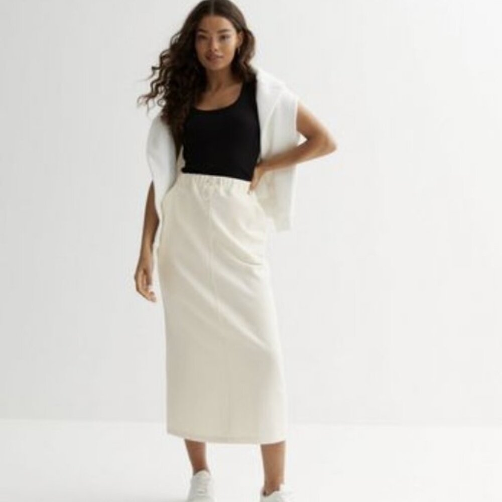 NWT New Look Petite Off White Jersey Seam Midi skirt 0P